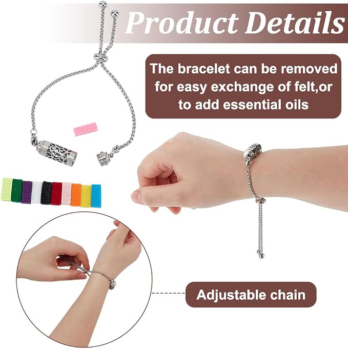 WEBEEDY 2 Pcs Essential Oil Diffuser Bracelet with 20 Refill Pads Silver Adjustable Aromatherapy Scent Bracelet Perfume Bracelets for Women Yoga Meditation Relaxation Anniversary Birthday Gift