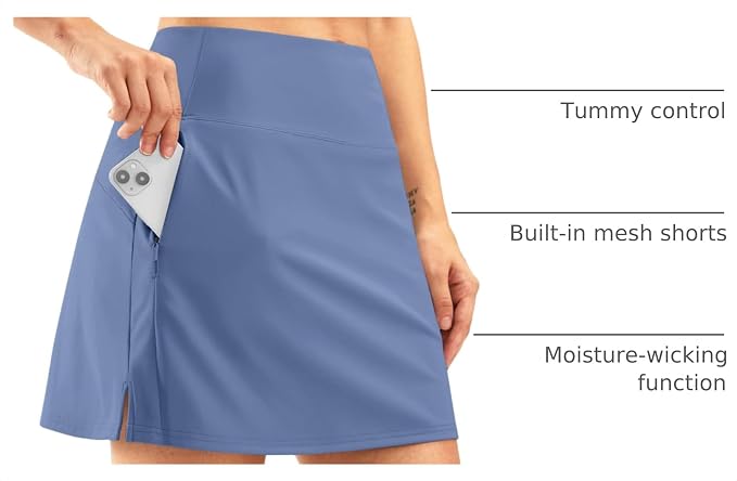 16" Golf Skirt with 2 Zipper Pockets | Tee Holder, Mesh Shorts, High Waisted, Casual, Pickleball, Athletic, Tennis, Skorts for Women