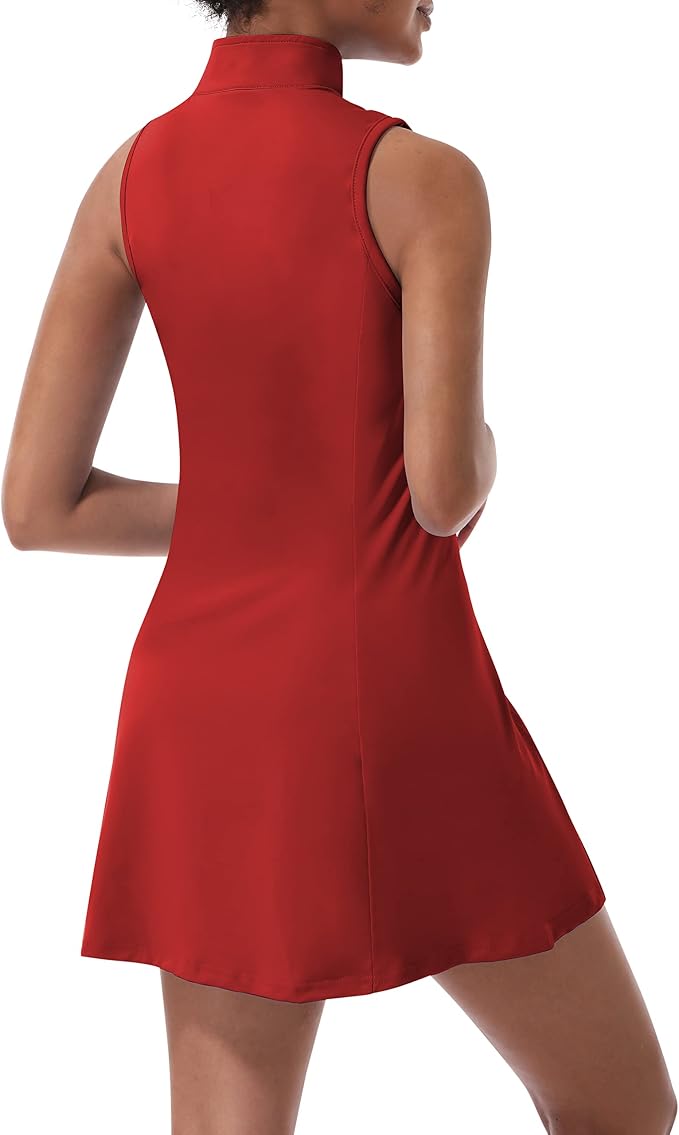 Tennis Dress for Women, Golf Dress with Shorts and Pockets Athletic Dress | Sleeveless Collared Half-Zipper Workout Sport Dress, Stretch Moisture Wicking Fabric, Tennis Golf Outfits