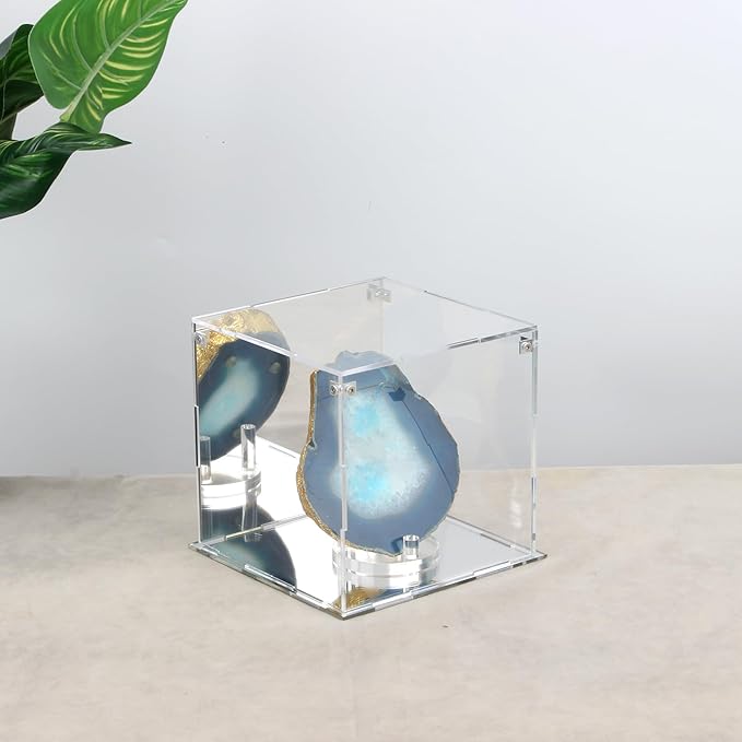 Self-Assemble Acrylic Display Case with Mirrored Back, Clear Action Figure Storage Display Box with Mirrored Base Stand, Cube Storage Containers for Home Office Collectibles, 6x6x6Inch