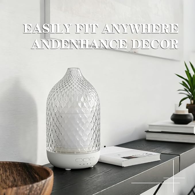 Glass Essential Oil Diffuser, Large Essential Oil Diffuser for Home, 4 Lighting Modes, Dual Mist Modes, Timer Function, Ultrasonic Cool Mist Aroma Diffuser for Bedroom Yoga Office Decor