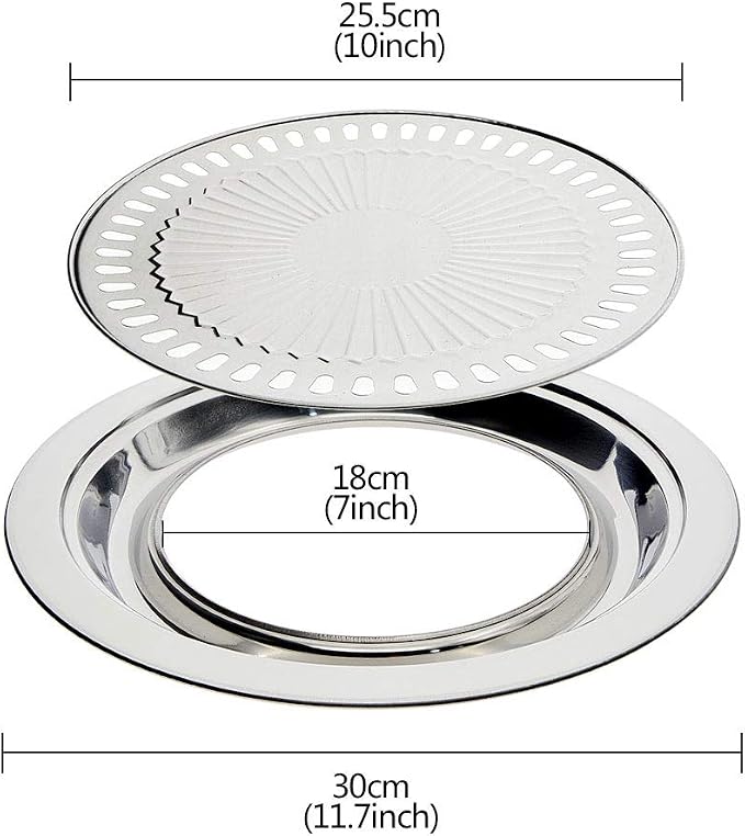Saim Korean BBQ Grill Pan,Stainless Steel Non-Stick Roasting Smokeless Barbecue Grill Pan,Round Korean Style Stovetop for Indoor Outdoor Camping BBQ