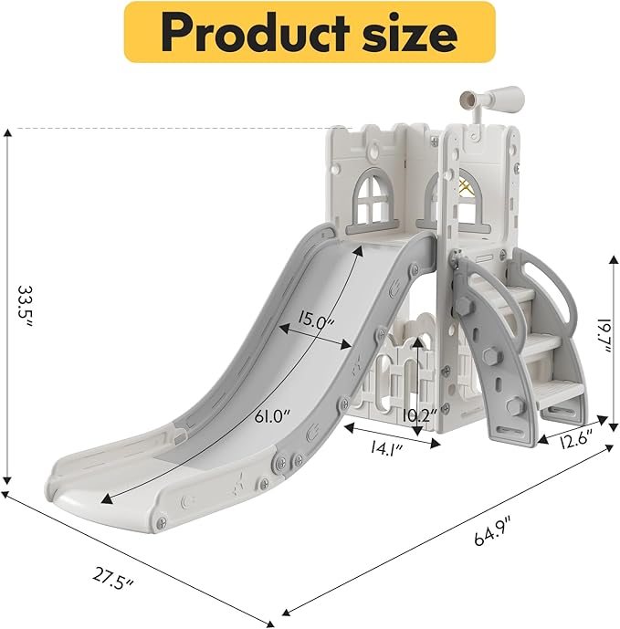 Toddler Slide,Kids Slide Playset for Toddler,Indoor Outdoor Slide Toddler Playset with Storage Space and Non-Slip Steps,Gifts for Boys and Girls 1-3 Years (White Gray)