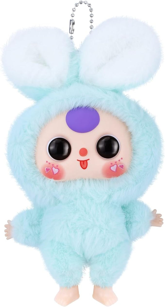 Vinyl Figures, Plush Toys with Rotatable Eyes Cute Expression for Girls Boys, Kawaii Macaron Green Bunny Vinyl Plush Doll Stuffed Animals Gifts for Collectibles Toys Car Home Décor Birthday Keychains