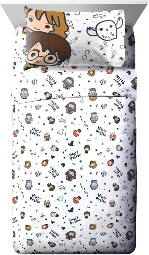 Harry Potter Charms 5 Piece Twin Bed Set - Bedding Features Harry, Ron, Hermoine, & Luna - (Official Harry Potter Product)