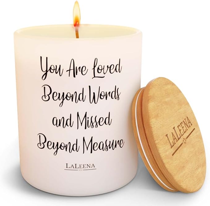 Scented Soy Memorial Candle – Glass Jar Candle Gift with 100% Organic Soy Wax & Fragrance Oil – Missing Someone Gift Decor for Women, Men, Couples, Meditation, Yoga by LaLeena, Large 14 Oz, Jasmine