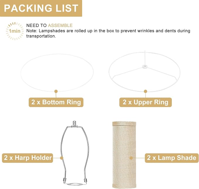 Lamp Shades Set of 2, 11.6"Top x 12.6"Bottom x 9.8"High, Champagne Beige | Drum Lampshades for Table Lamps, Floor Lamps, Natural Linen Lampshades for Bedroom, Living Room, Spider, Assembly Required