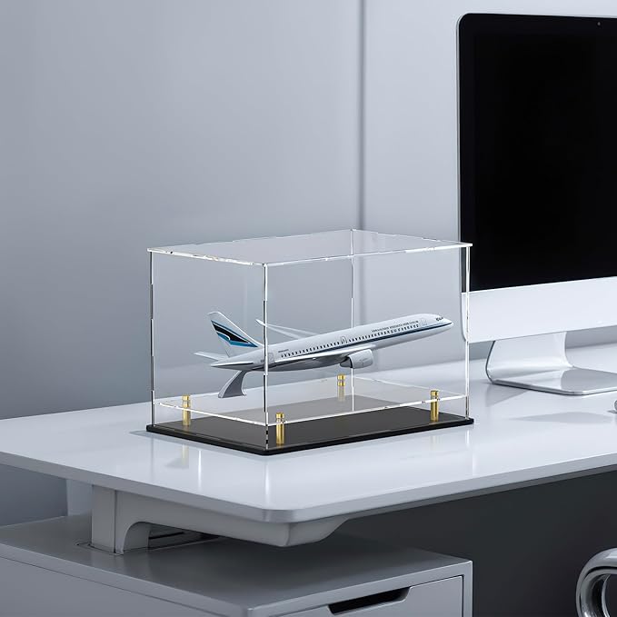 Acrylic Display Case with Floating Shelf & Thick Base – UV-Protected Collectible Showcase for Souvenirs, Figurines, and Memorabilia (13" Lx6.7 Wx7.5 H)