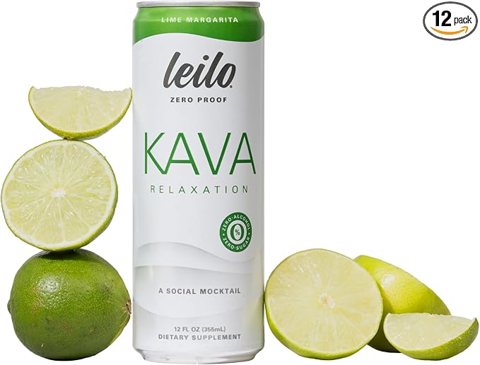 Leilo | Kava Powered Lime Margarita Mocktail Drink | Sugar-Free & Non-Alc Functional Relaxation Support | 12 fl oz Cans (Pack of 12)