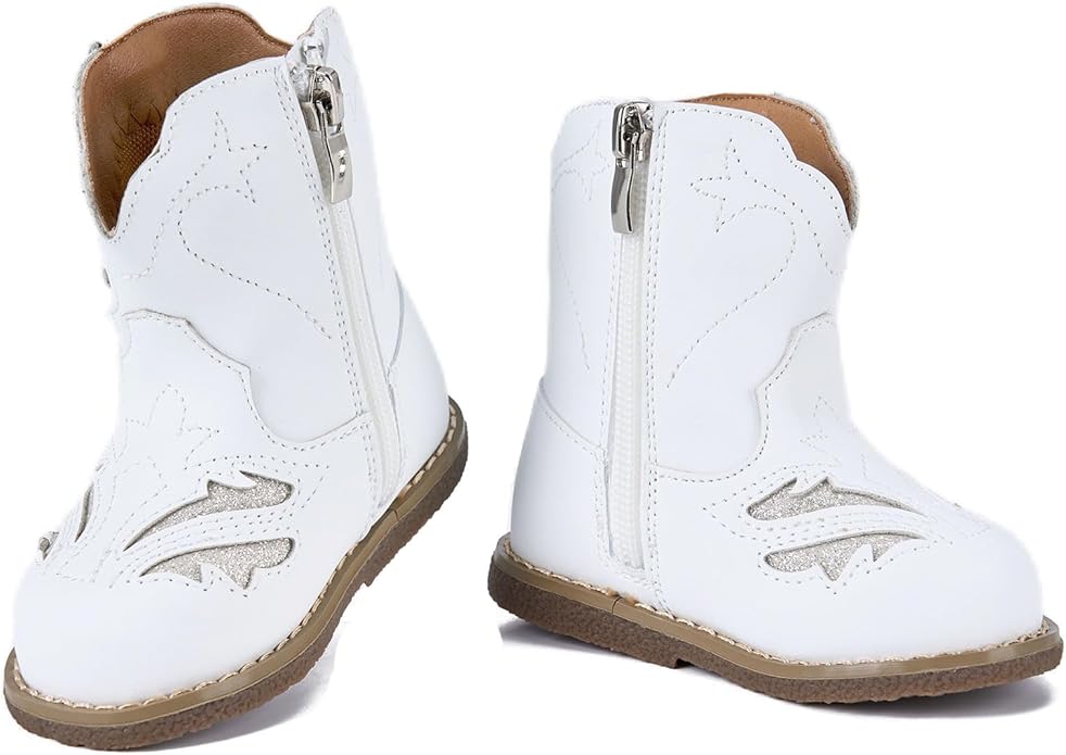 Newsonet Baby Cowboy Cowgirl Boots Infant Western Boots Toddler Boys Girls Round Toe Riding Mid Calf Boots All Seasons for 6 9 12 18 24 Months