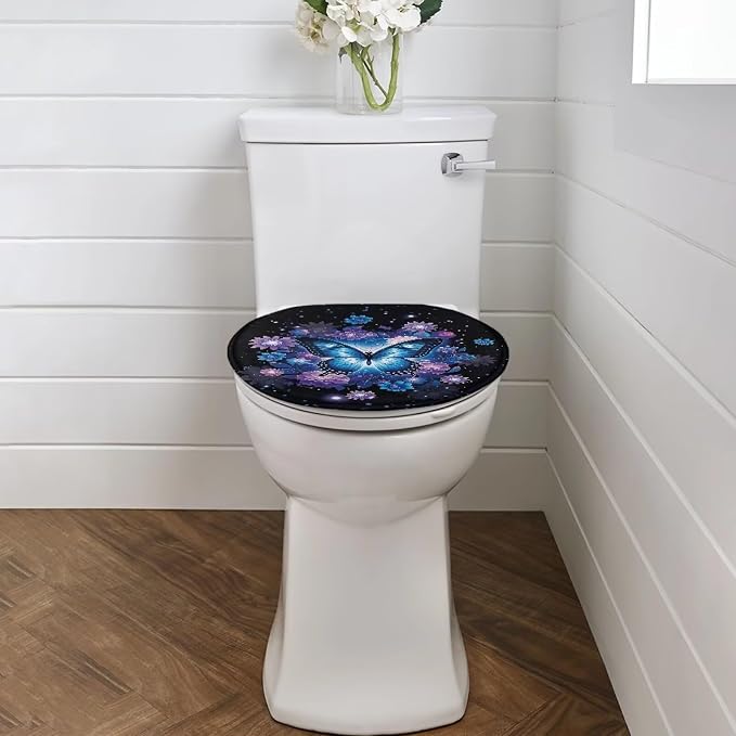 Blue Butterfly Toilet Seat Covers for Bathroom Butterflies Toilet Seat Covers with Elastic Bottom Soft Bathroom Replacement Universal Fit Elongated Oval Round Lid,Easy to Clean