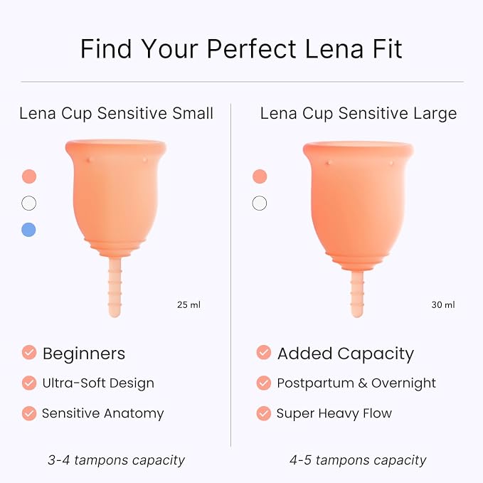Lena Sensitive Menstrual Cup - Small - Ultra-Soft Reusable Medical-Grade Silicone Period Cup for Sensitive Anatomy, 12-Hour Comfort, Gentle and Leak-Free Protection (Clear)