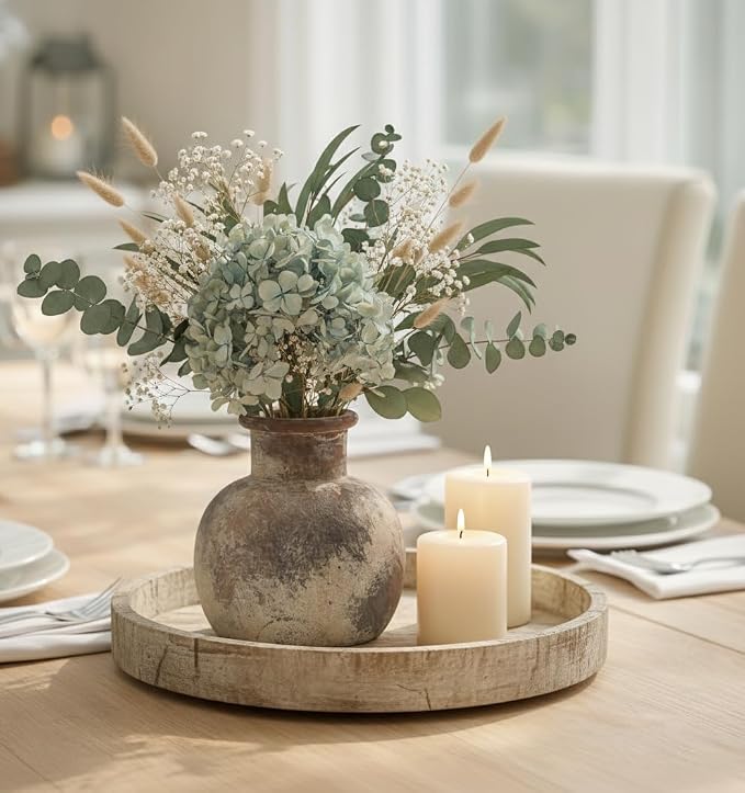 SIDUCAL Ceramic Rustic Farmhouse Vase | 6 Inch Pottery Decorative Flower for Home Decor | Boho Vase | Terracotta for Table, Living Room, Bathroom Decoration, Shelf Decor, Mantel