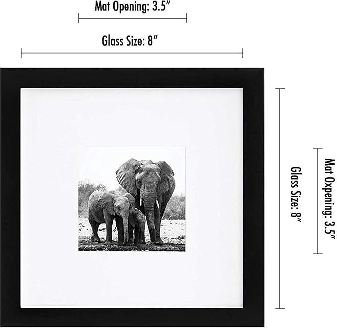 Americanflat 8x8 Picture Frame with Shatter-Resistant Glass - Use as 4x4 Frame with Mat or Display 8x8 Photo Without Mat - Signature Collection - Square Frames for Tabletop and Wall Display - Black | Shatter-resistant glass, wall or tabletop display wi...
