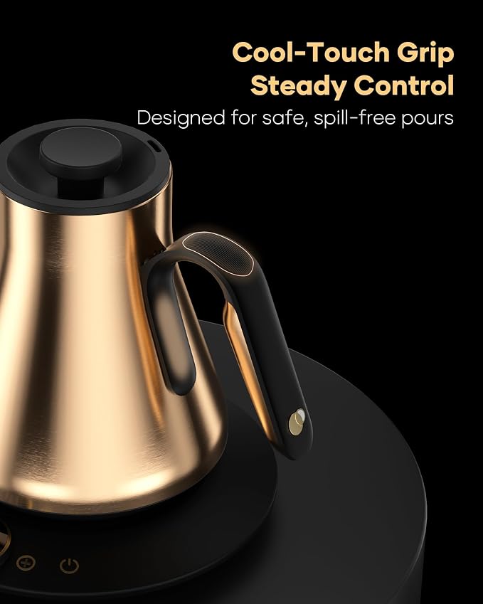 Cocinare Gooseneck Electric Kettle, ±1°F Precise Temperature Control, 1500W Fast Heating, Pour Over Coffee & Tea Kettle with Brew Timer & Keep Warm, Stainless Steel, 0.9L (Gustav Gold)