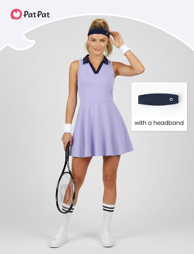 PATPAT Girls Athletic Dress Tennis Summer Outfit with Headband & Shorts | Quick-Dry RapidAir-C Fabric, Lightweight Breathable Golf Dress, Sweat-Wicking 2 Piece sets, Two Hidden Pockets