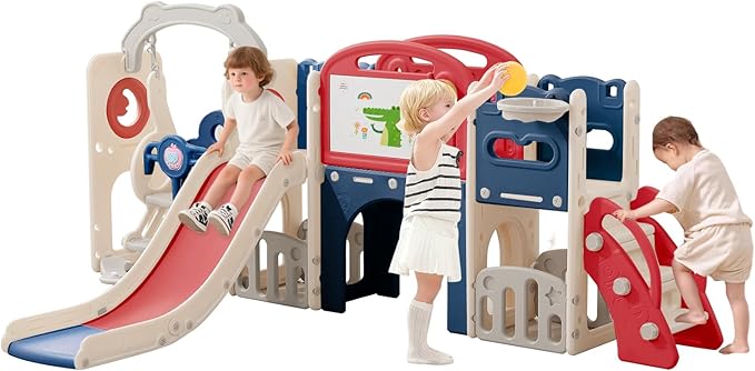12 in 1 Toddler Outdoor Playset Toys with Swing Toddlers Indoor Playground for 1-3 Years Durable Ecofriendly Swing and Kids Slide Set Climber Tunnel Crawl Toys for Backyards
