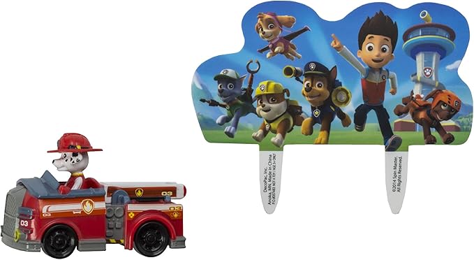 DecoSet Paw Patrol Just Yelp for Help Cake Topper, 2-Piece Decorations with Marshall in Fire Engine and Background for Fun After the Birthday Party