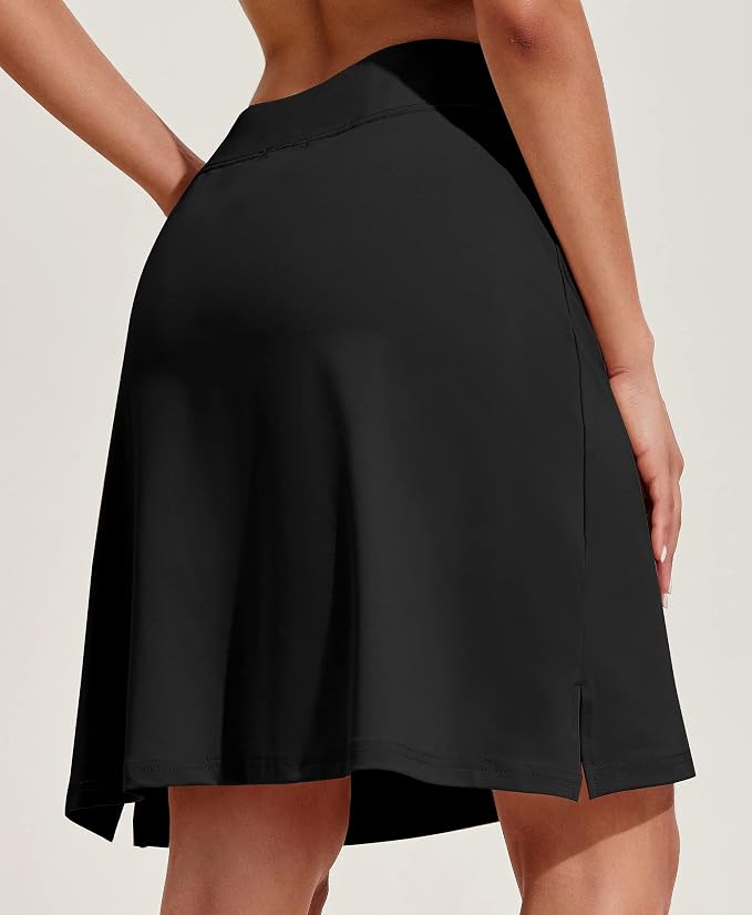 COOrun Women's 20" Knee Length Skirts High Waisted Golf Skorts with Pockets | Soft, Quick Dry, Split Hem, Built-in Shorts, A-line, Modest Skirts, for Golf Athletic Tennis Work Casual