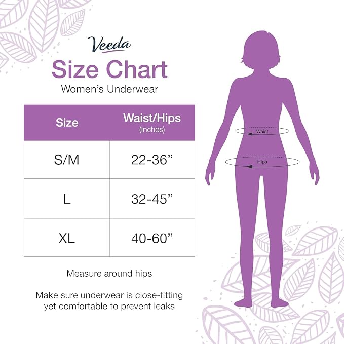 Veeda Natural Adult Incontinence Underwear for Women - Postpartum Underwear for Bladder Leakage Protection - Disposable Underwear with Maximum Absorbency - Large Size - 96 Count