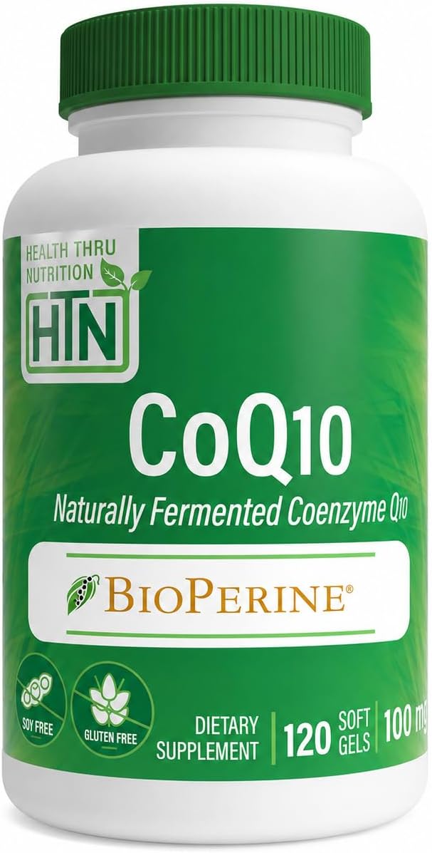 Health Thru Nutrition CoQ-10 100mg with BioPerine 120 Softgels | High Absorption Naturally Fermented USP Grade Coenzyme Q10 Supplement | 3rd Party Tested | Heart Health and Energy Support