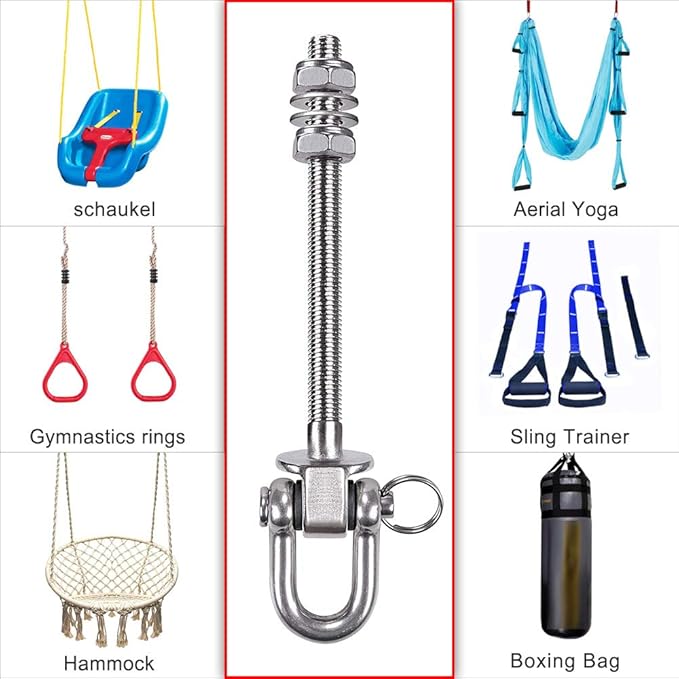 SELEWARE Set of 2 Heavy Duty Swing Hanger 1800LB Capacity, M10 x 9.3" Swing Bolts, Stainless Steel Swing Hooks for Wood and Steel Beam Yoga Hammock Chair Punching Bag Porch Swing Sets Seat
