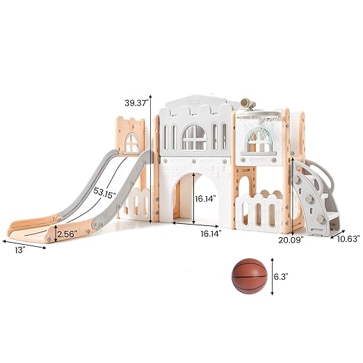 Toddler Slide 8-in-1 Toddler Playset with Slide for Ages 1-3 – Indoor & Outdoor Kids Playground Including Climber, Crawl Tunnel, Basketball Hoop, Telescope & Storage