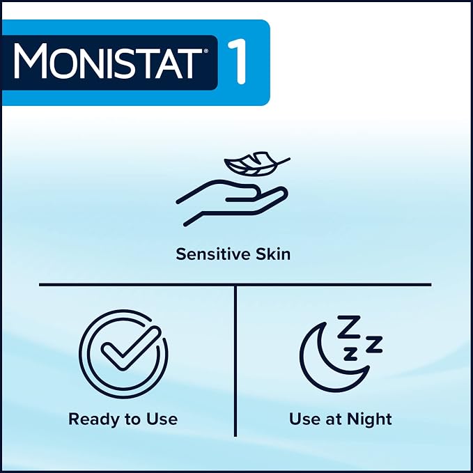 Monistat 1-Day Yeast Infection Treatment for Women, 1 Pre-Filled Tioconazole Cream Applicator, Fast-Acting Relief for Vaginal Itching