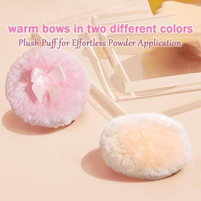 4" Glass Dusting Powder Container with 2 Fluffy Puffs,Cute 3.5" Soft Body Powder Puff and Jar Set(Crown-tawny)