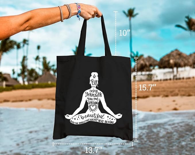 Yoga Canvas Tote Bag for Women Namaste Meditation Reusable Grocery Shoulder Shopping Bags Motivational Girl Power