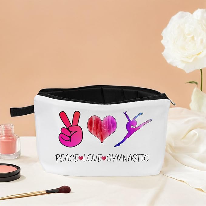 Gymnastics Stuff Gymnastic Makeup Bag Gymnasts Inspirational Gifts Gymnastic Coach Gifts for Women Sports Lovers Birthday Christmas Gifts for Her Peace love Gymnastic Cosmetic Bag
