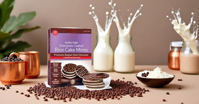 Ultra-Thin Dark Chocolate Rice Cake Minis, Belgian Whole Grain, Gluten Free, Non-GMO, 100 Calorie Packs, Kosher