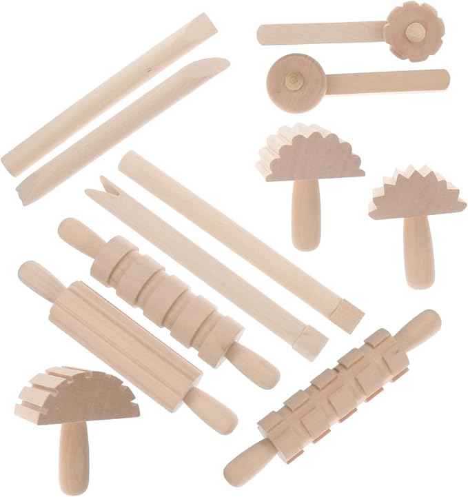 Garneck 12Pcs Wooden Clay Tools Set for Kids: Dough Rolling Modeling Accessories Pottery Sculpting Kit Modeling Accessories for Early Education Art Craft Activity Home School