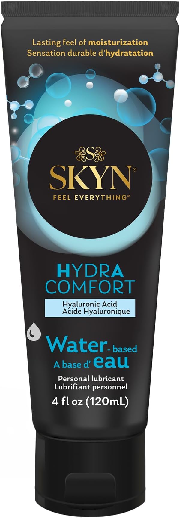 SKYN HydrAcomfort Premium Water-Based Lubricant with Hyaluronic Acid – 4 oz– Long-Lasting Moisturizing Formula, Non-Sticky & Easy Wash-Off – Universal Condom & Toy Compatible Lube