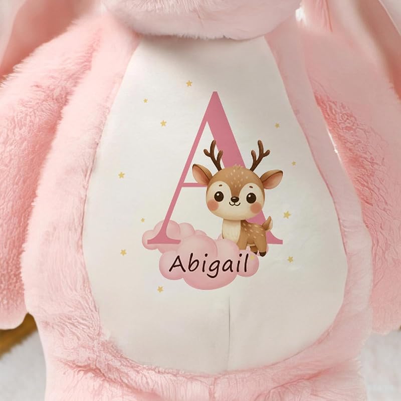 Bunny Stuffed Animal with Custom Name Initial - Personalized Plush Bunny for Newborn Boy Girl, Baby Shower Gifts, Wedding Flower Girl Gift, Easter Rabbit for Kids