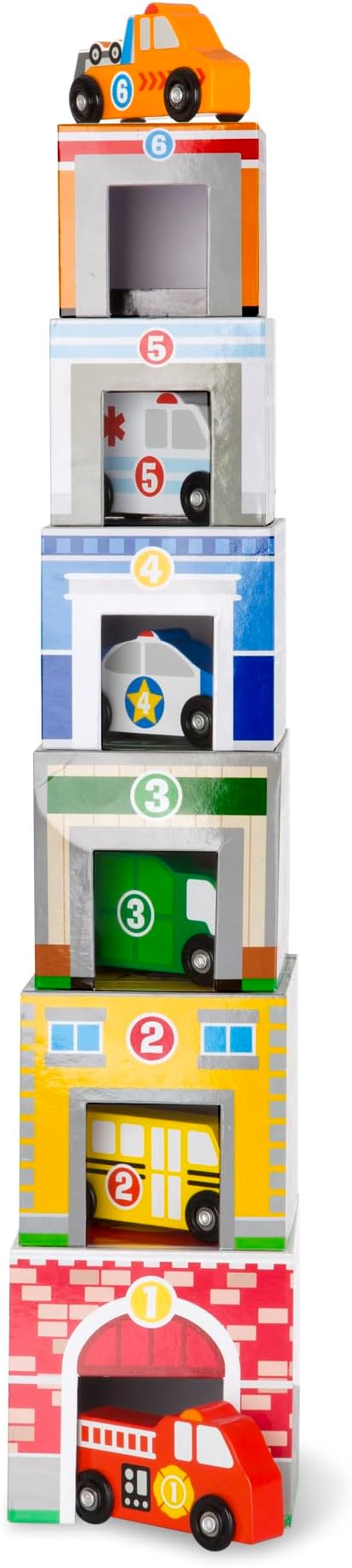 Melissa & Doug Nesting and Sorting Blocks - 6 Buildings, 6 Wooden Vehicles - FSC Certified