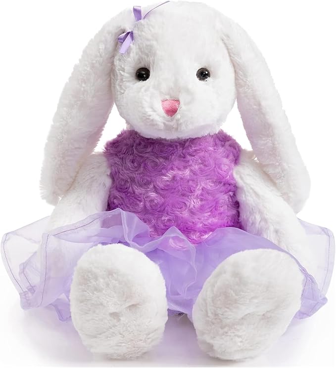 Ballet Bunny Stuffed Animal White Rabbit in Gauzy Dress Cute Easter Bunny Doll for Kids 21 inches Purple