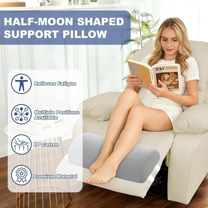 Half Moon Bolster Pillow with Straps, Knee Pillow for Back Sleeping, Under Knee Pillow for Sleeping, Relieves Pain in Legs and Knees, Machine Washable Cover, 24" X 10" X 4", Light Gray