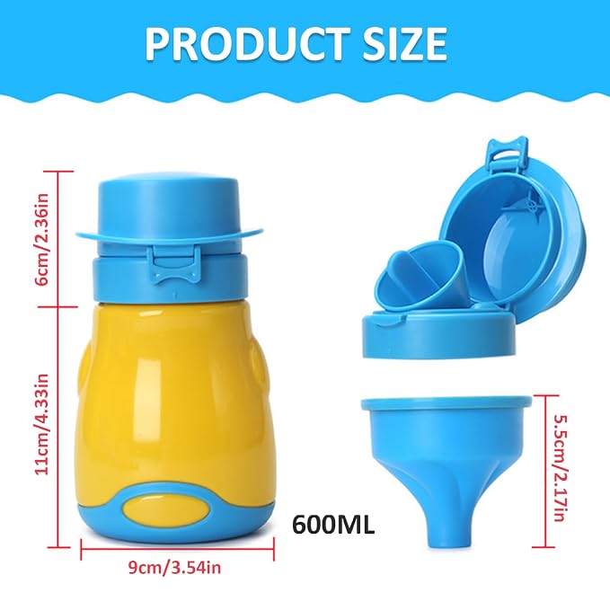 Portable Potty, Travel Potty, 600ml Portable Urinal for Toddlers Boys, Leakproof Toddler Urinal with Lanyard, Reusable Training for Car Camping Travel