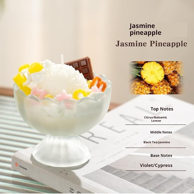 Generic Ice Cream Aromatherapy Candles, Glass Goblet, Decorative Dessert Shape, Fruits Fragrance, Birthday Festival Party Mother Gift (Jasmine Pineapple)