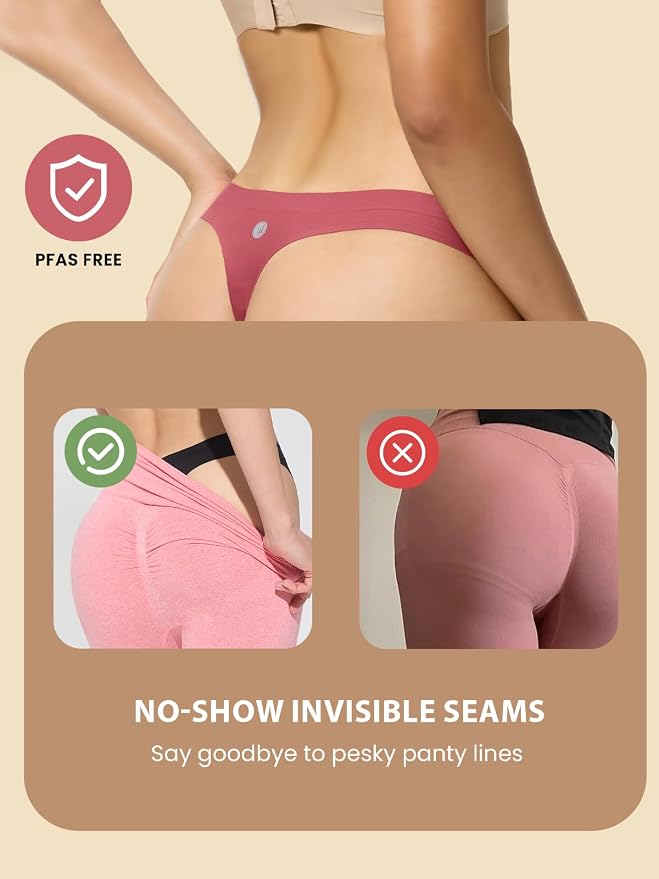 Seamless Thong Period Underwear for Women Teens Light Flow Moisture Wicking Side Leak Prevention Panties 3 Pack