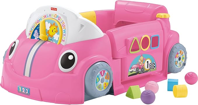 Fisher-Price Baby Learning Toy Laugh & Learn Crawl Around Car Activity Center with Smart Stages for Infants Ages 6+ Months, Pink