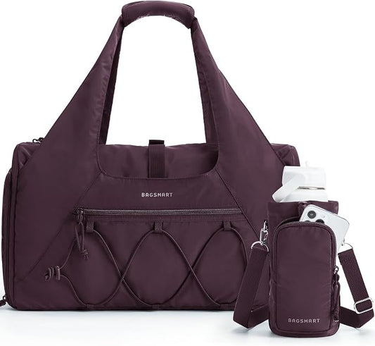 BAGSMART Gym Bag for Women, Lightweight Duffel with Shoe Compartment, Tote Bag with Wet Pocket for Yoga Travel, Grape