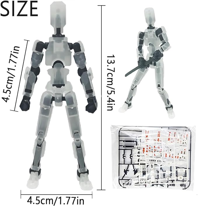 Titan13 Action Figure, Lucky Robot 13 Action Figures, 3D Printed Multi-Jointed Movable Action Figure, Dummy Robot 13 Figures Toy for Desktop Decorations Game Gifts (Transparency)