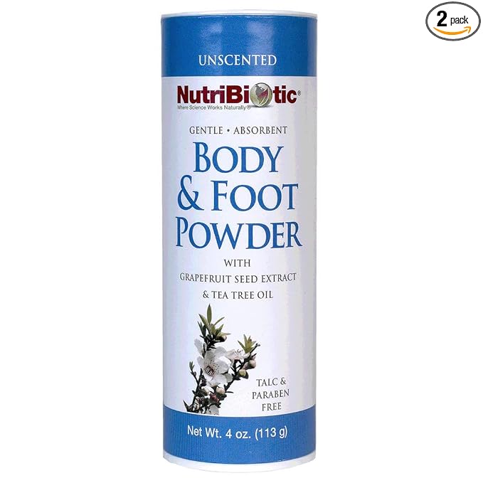 NutriBiotic – Body & Foot Powder, Unscented, 4 Oz | with Grapefruit Seed Extract & Tea Tree Oil | Vegan & Non-GMO | Talc, Paraben & Gluten Free | Gentle & Absorbent (Pack of 2)