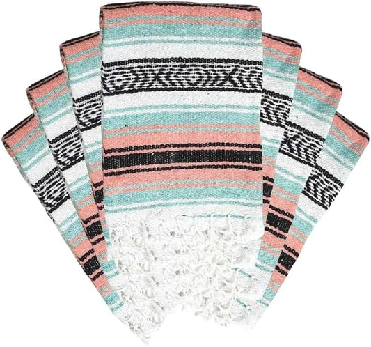 Open Road Goods Bulk Falsa Blankets - Handwoven Authentic Mexican Falsa - Great for Weddings, Yoga, Beach, Picnics, or Mexican Throw! (Mint/Peach, 7 Pack)