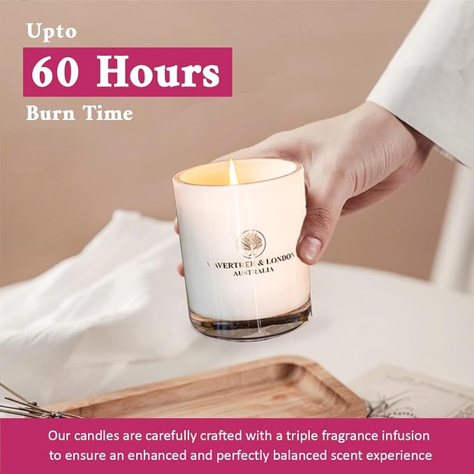 Wavertree & London Organic Pink Peony Scent Soy Wax Candle | Non Toxic 100% Cotton Wick Triple Scented Pure Natural Soy Wax Candles, Hand Poured in Australia | 60 Hours Burning Time, 11.66 Oz