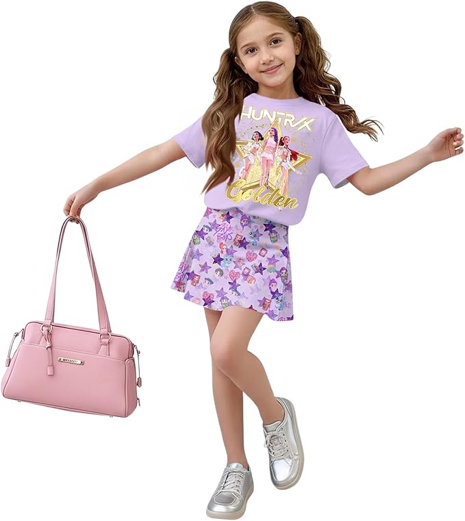 HTHLVMD K Pop Short Sleeve T-Shirt and Skirts Outfits Set for Girls Hunters Rumi Mira Zoey Graphic Tees De-Mon Costume