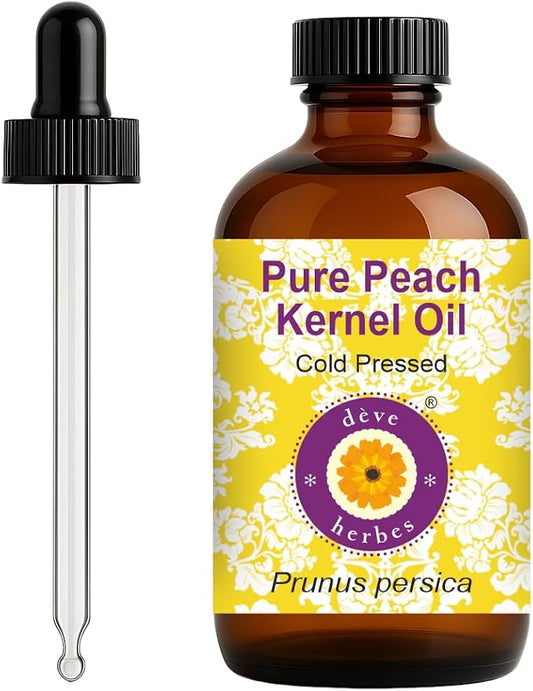 dève herbes Peach Kernel Oil (Prunus persica) with Glass Dropper | Cold Pressed | Pure | Natural | For Diluting Essential oils | For Skin & Massage | Non-Sticky| Lightweight| Unisex | 120ml (4 oz)