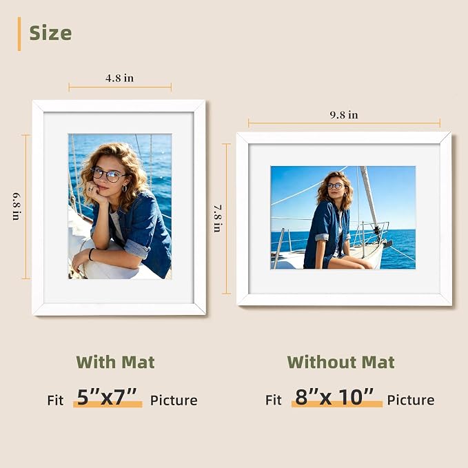 HappyHapi 8x10 Picture Frames Set of 10, Wall or Tabletop Display, White | White 8x10 Frame Display Photos 5x7 with Mat or 8x10 without, Gallery Wall Frame Set for Room & Home Decor